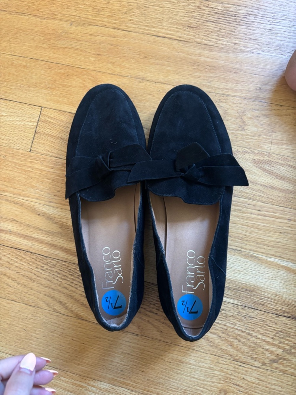 Franco Sarto Black Suede Bow Loafers